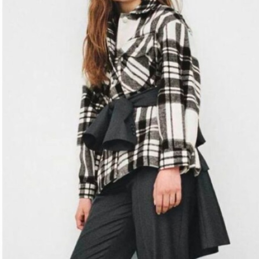 Zara Black and White Plaid Shirt Jacket